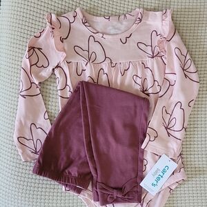 Carter's Pink and Maroon Toddler Leggings N Onesie Matching Set